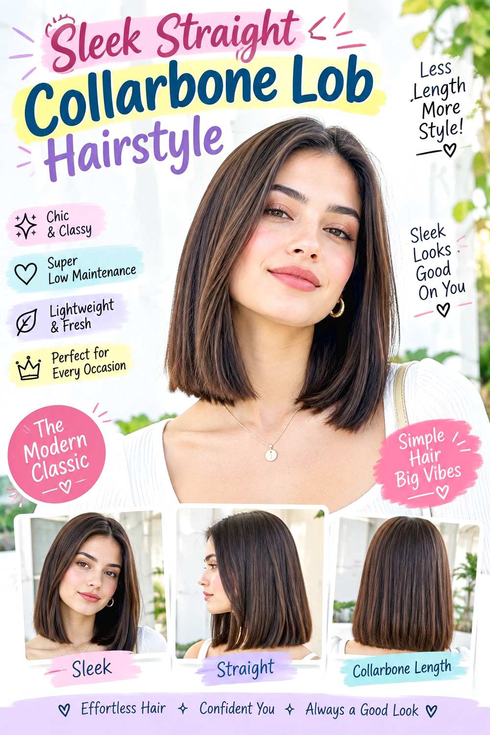 Sleek Straight Collarbone Lob Hairstyle