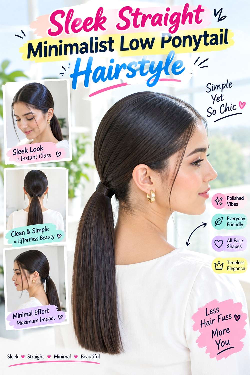 Sleek Straight Minimalist Low Ponytail Hairstyle