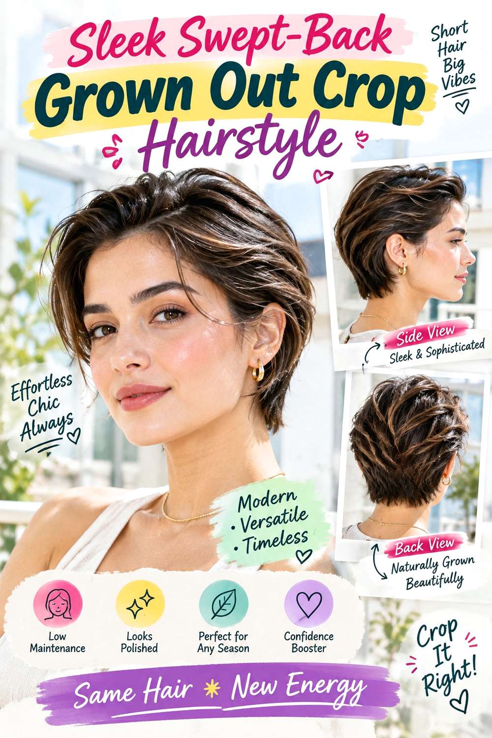 Sleek Swept-Back Grown Out Crop Hairstyle