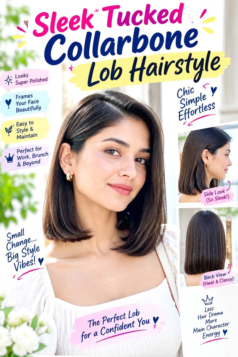 Sleek Tucked Collarbone Lob Hairstyle