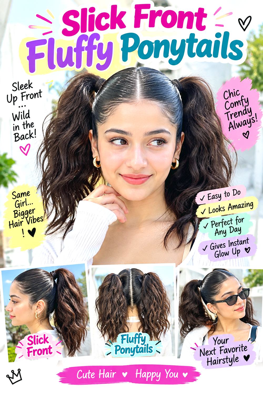 Slick Front Fluffy Ponytails Hairstyle