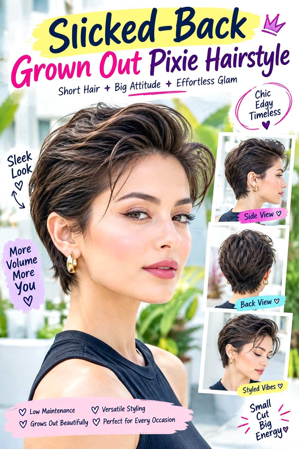 Slicked-Back Grown Out Pixie Hairstyle