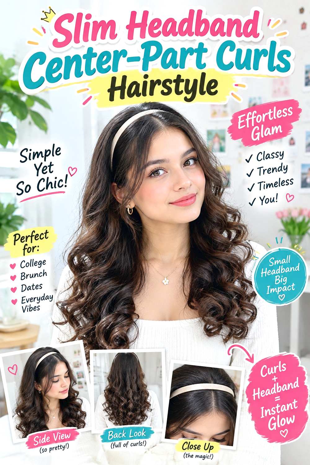 Slim Headband Center-Part Curls Hairstyle