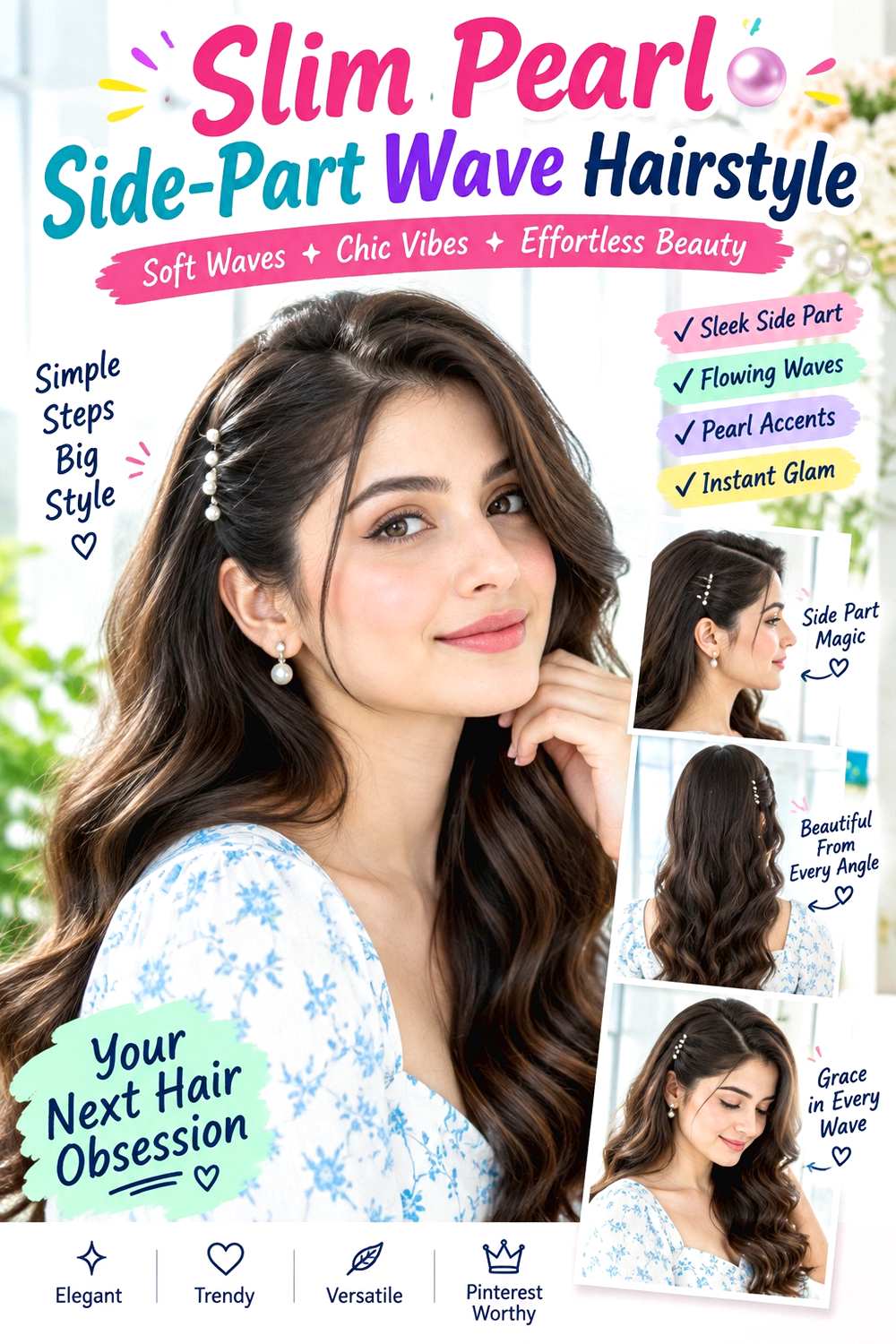 Slim Pearl Side-Part Wave Hairstyle