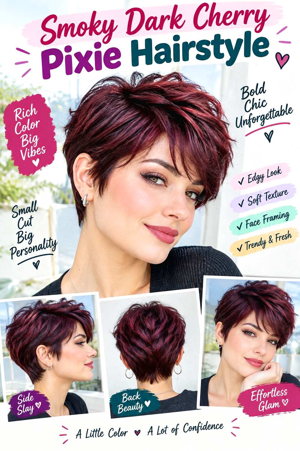 Smoky Dark Cherry Pixie Hairstyle