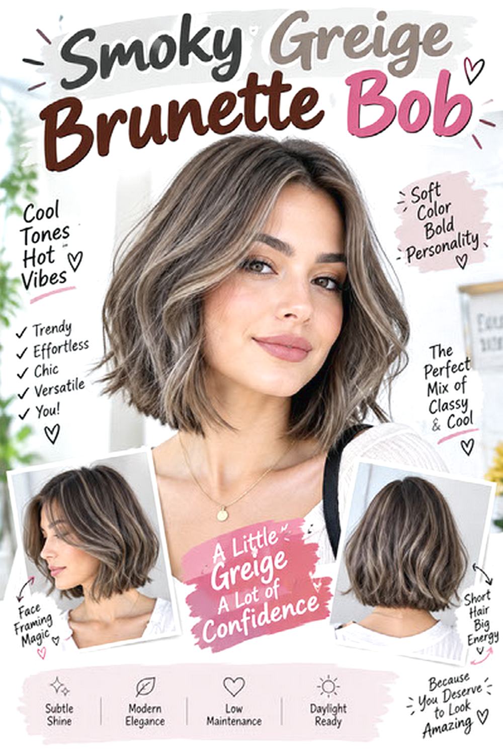 Smoky Greige Brunette Bob