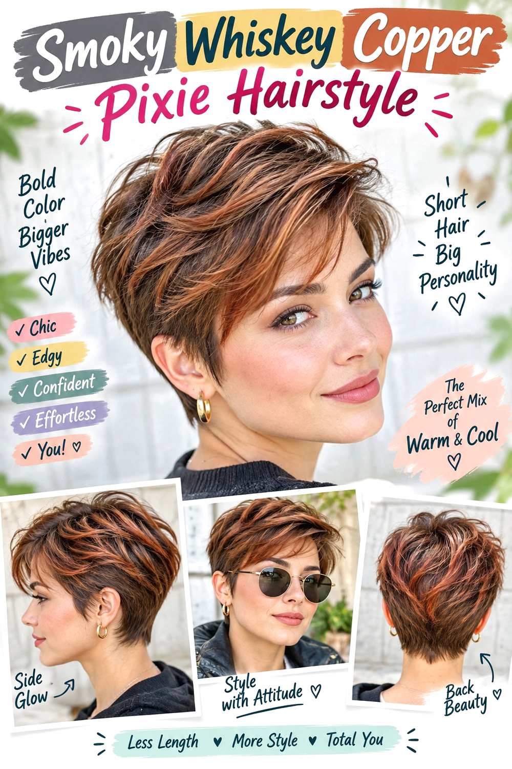 Smoky Whiskey Copper Pixie Hairstyle