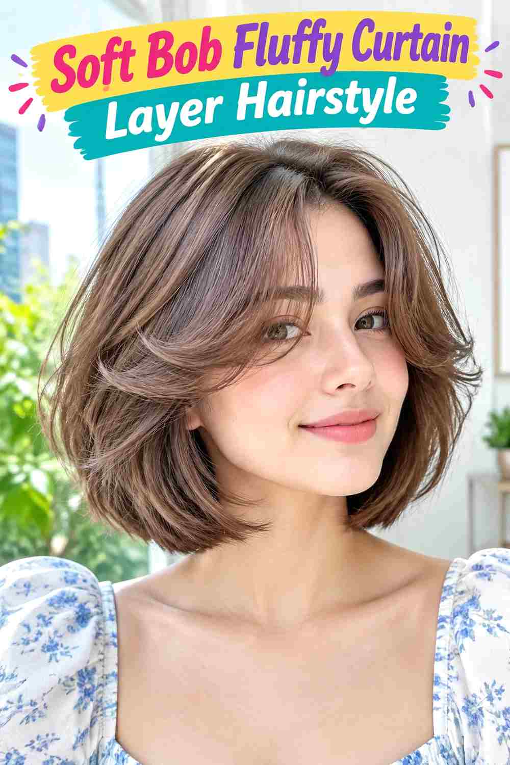 Soft Bob Fluffy Curtain Layer Hairstyle