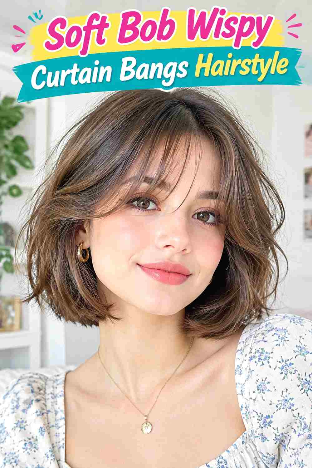 Soft Bob Wispy Curtain Bangs Hairstyle