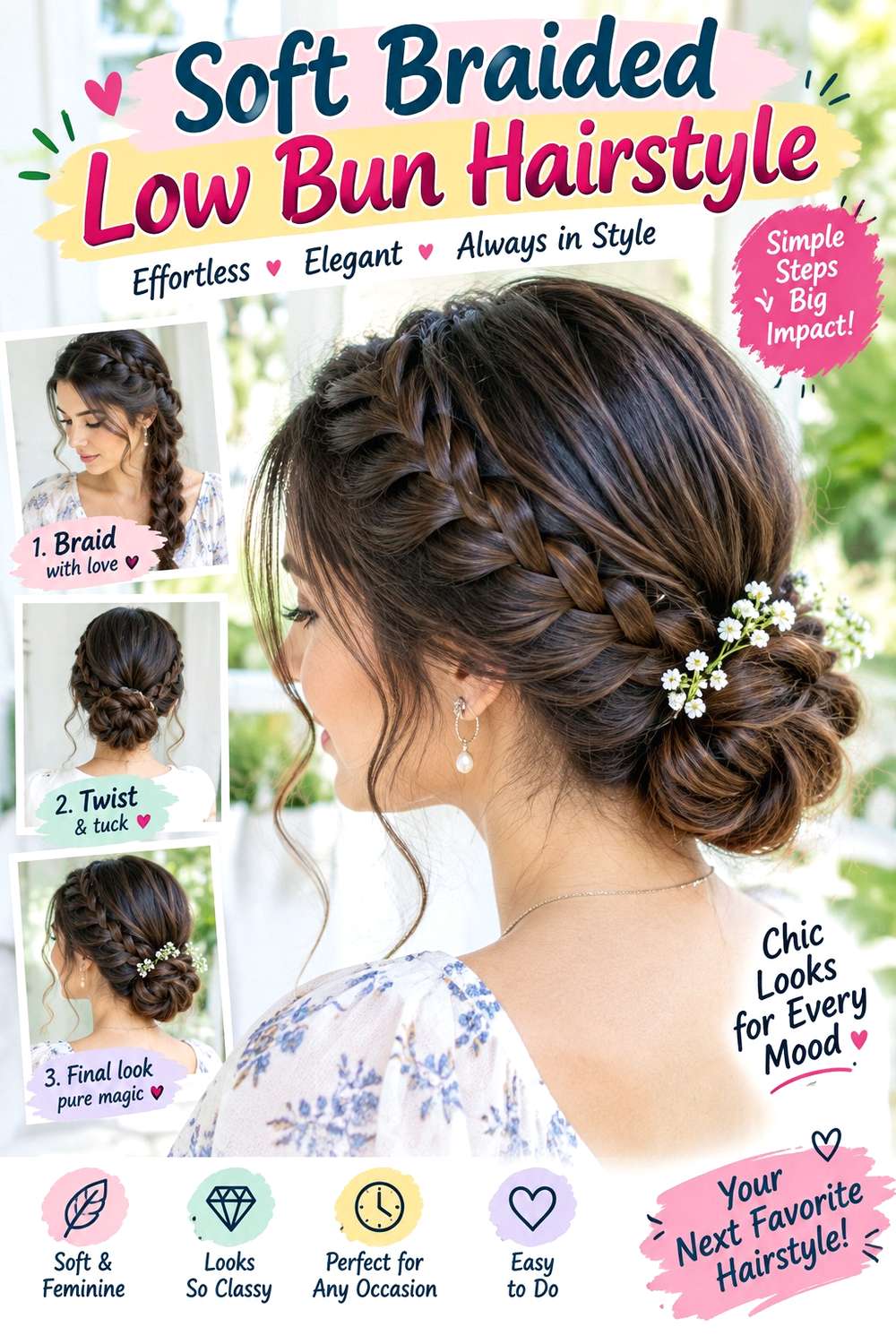 Soft Braided Low Bun Hairstyle