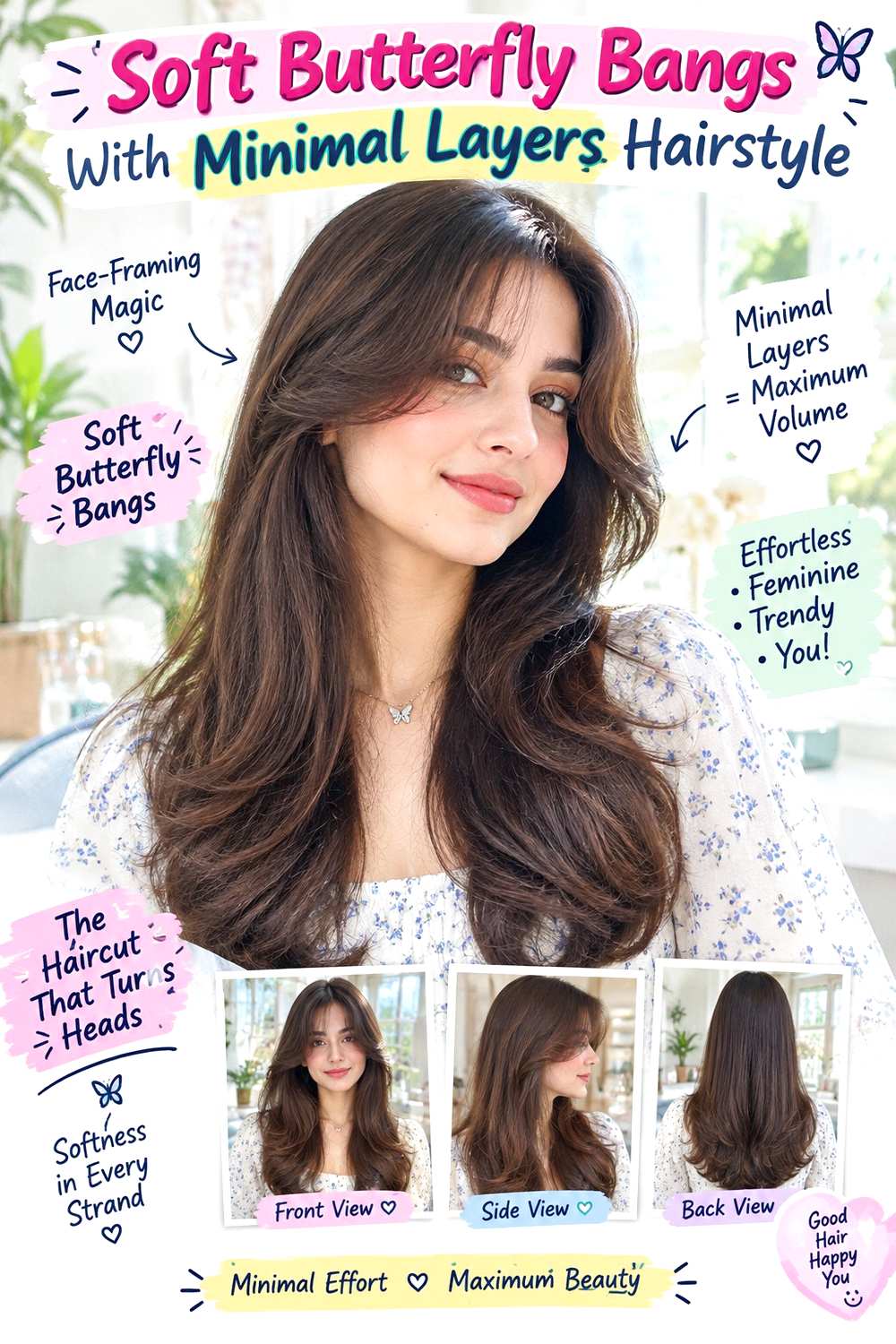 Soft Butterfly Bangs With Minimal Layers Hairstyle