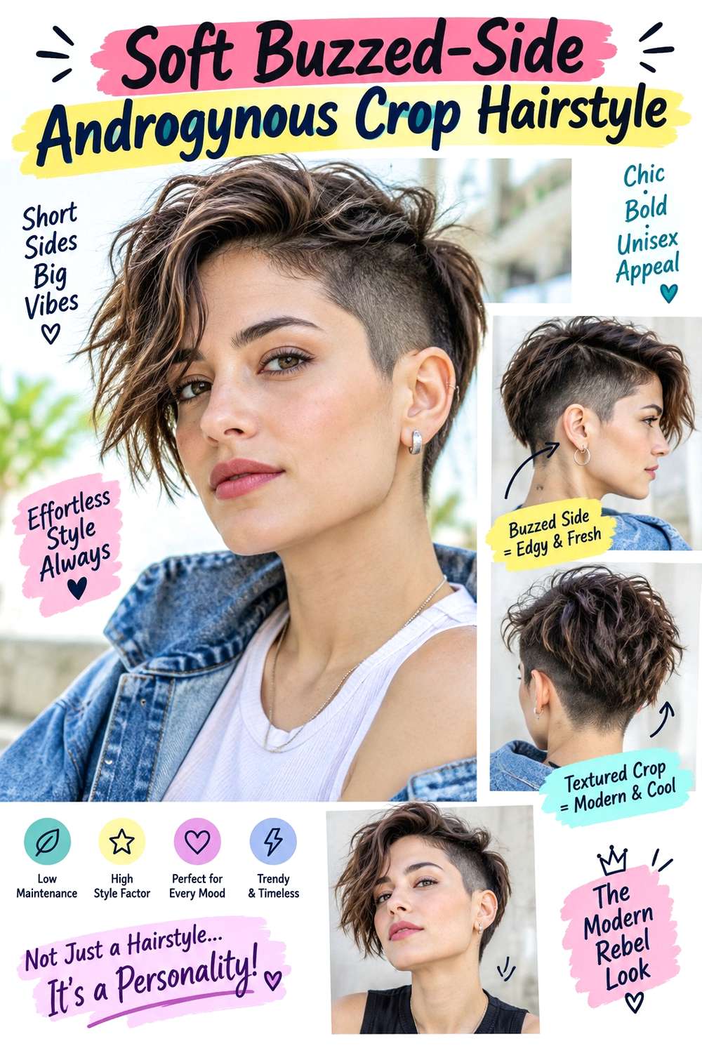 Soft Buzzed-Side Androgynous Crop Hairstyle