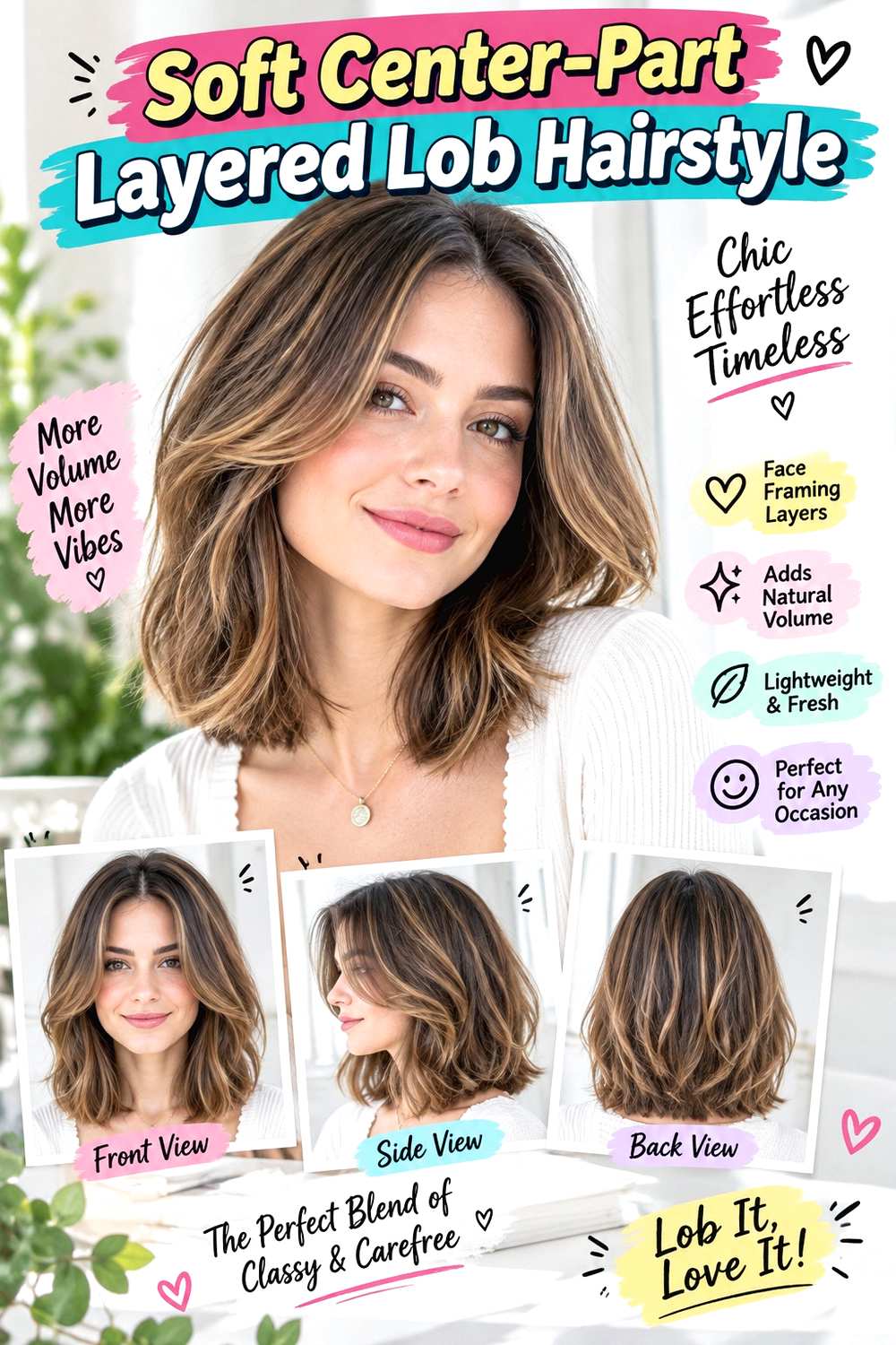 Soft Center-Part Layered Lob Hairstyle