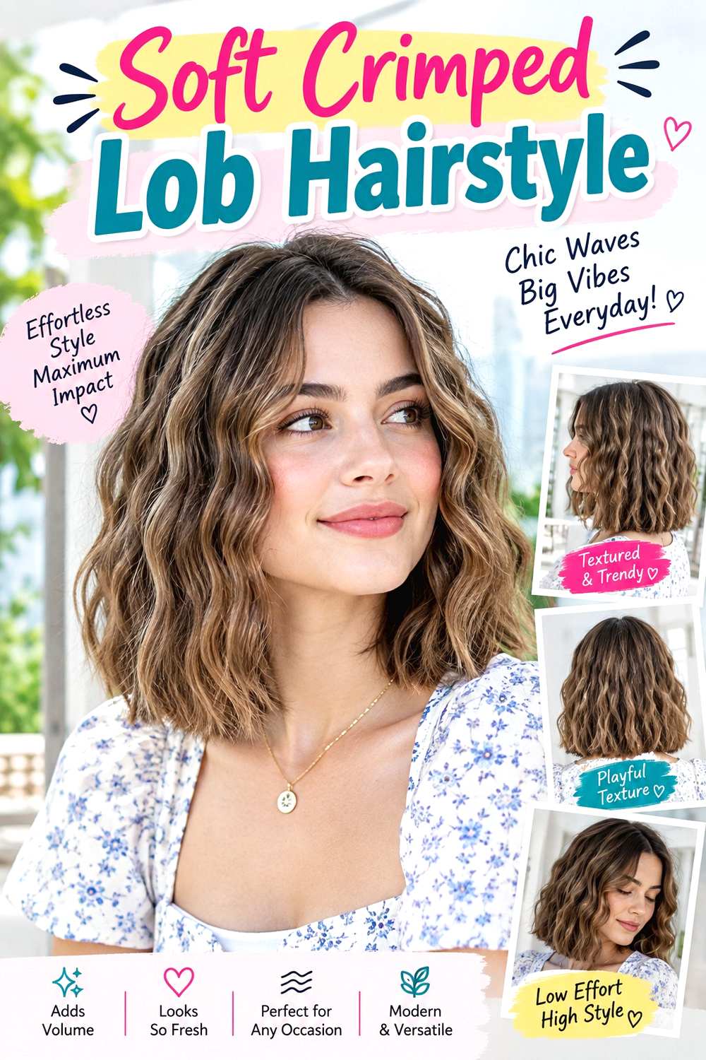 Soft Crimped Lob Hairstyle
