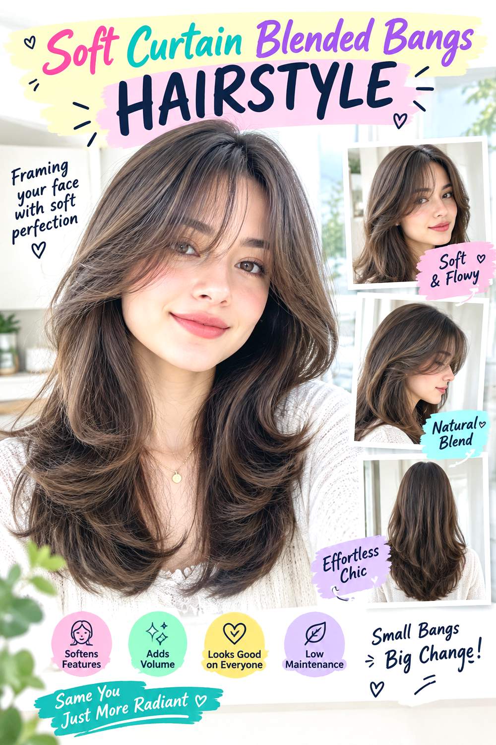Soft Curtain Blended Bangs