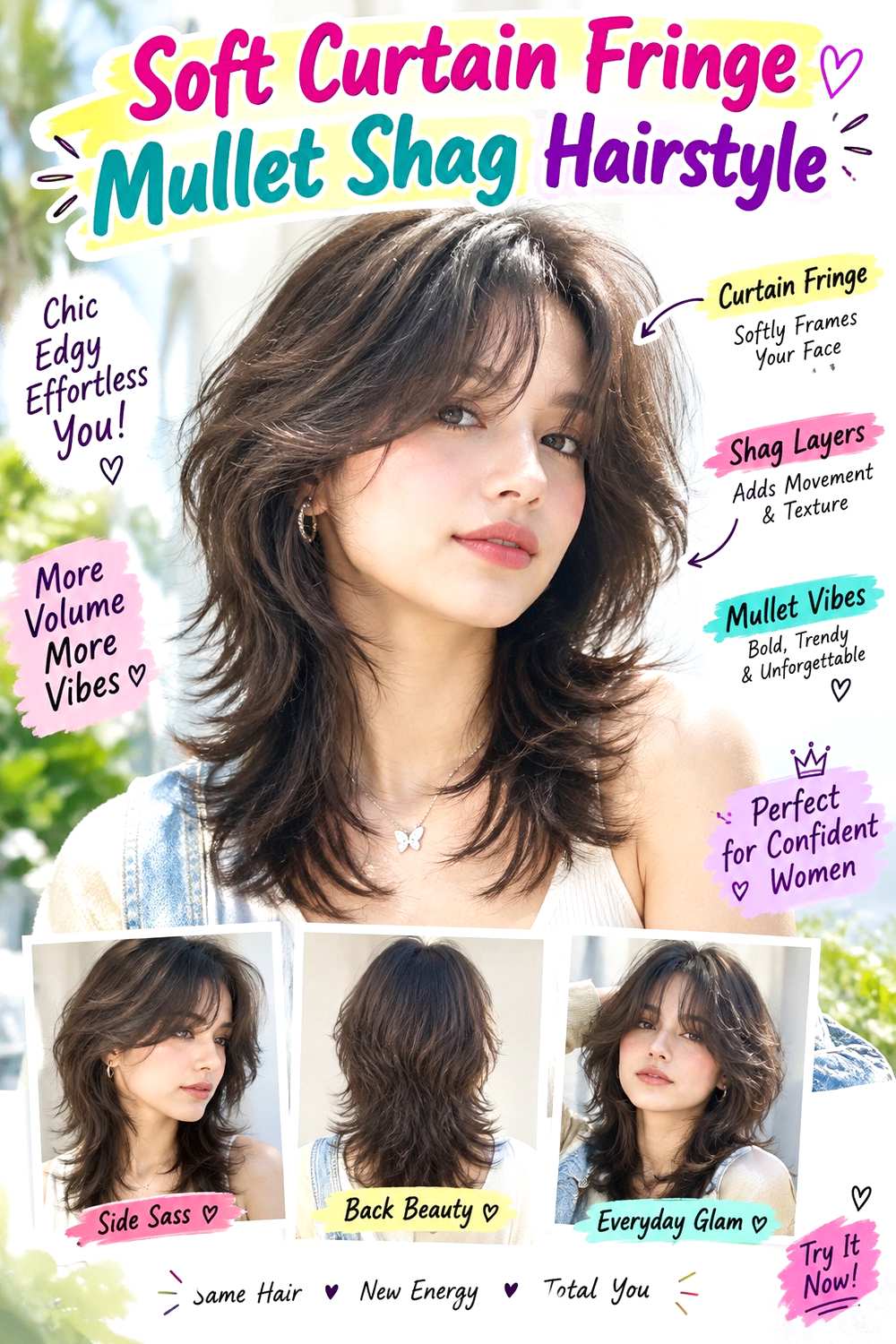 Soft Curtain Fringe Mullet Shag Hairstyle