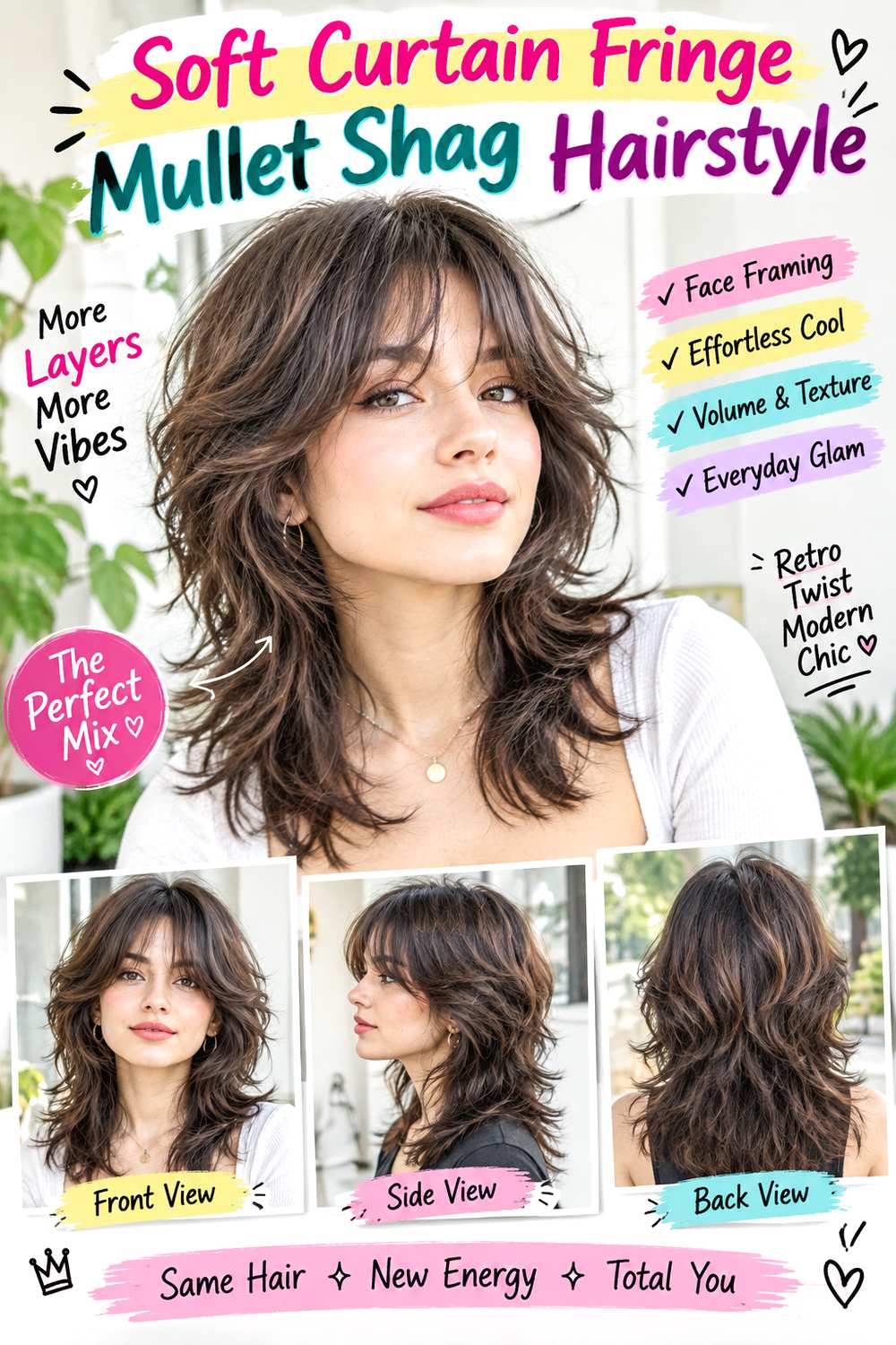 Soft Curtain Fringe Mullet Shag Hairstyle