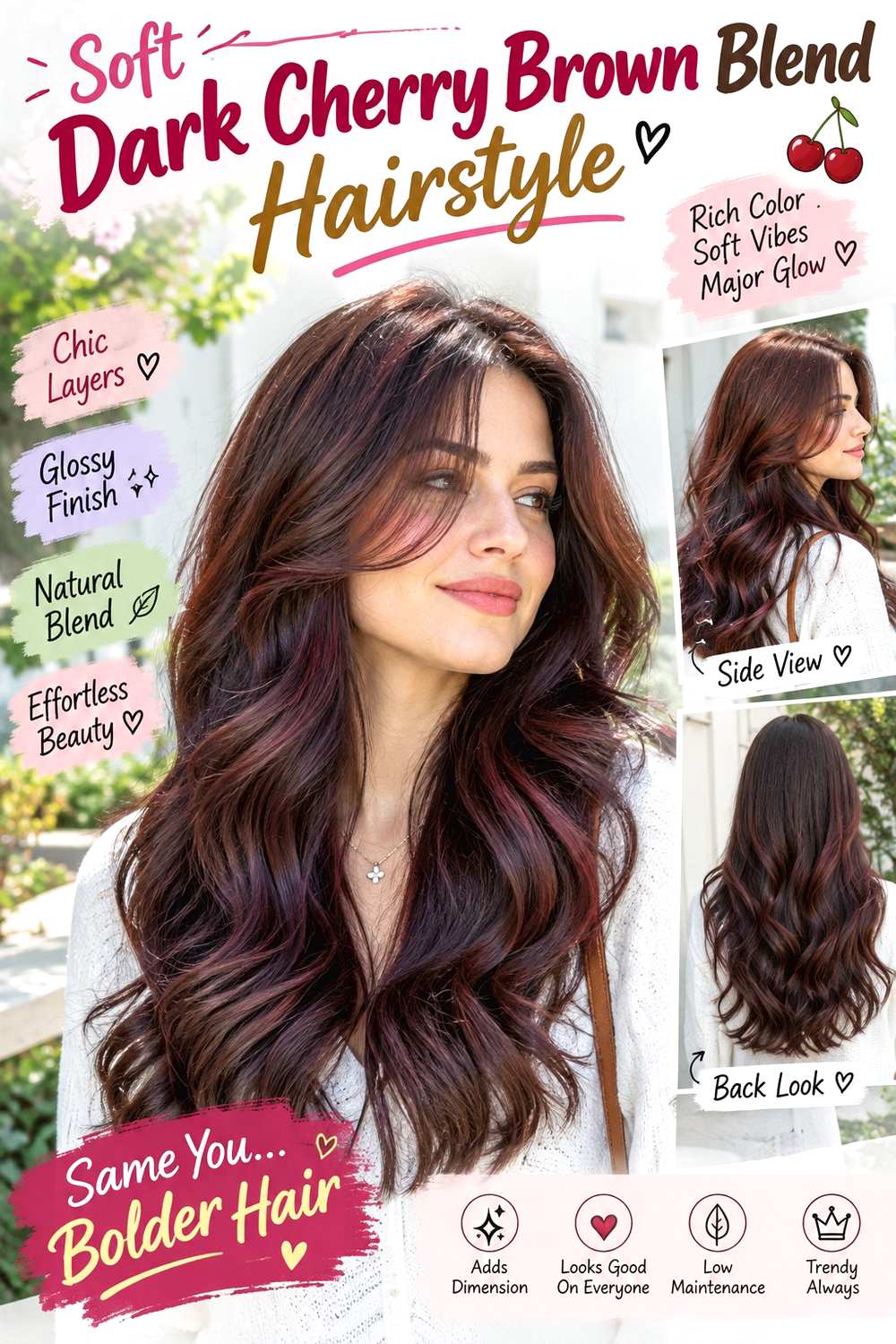 Soft Dark Cherry Brown Blend Hairstyle