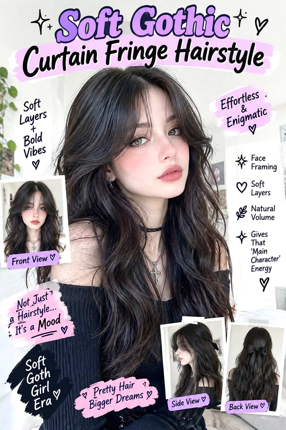 Soft Gothic Curtain Fringe Hairstyle