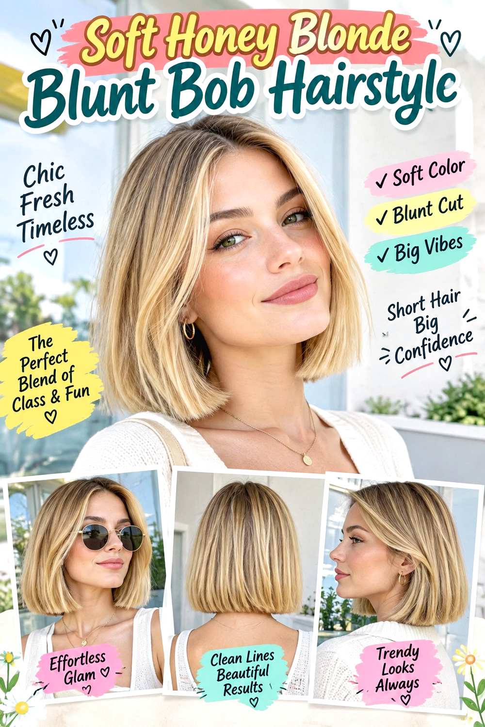 Soft Honey Blonde Blunt Bob Hairstyle
