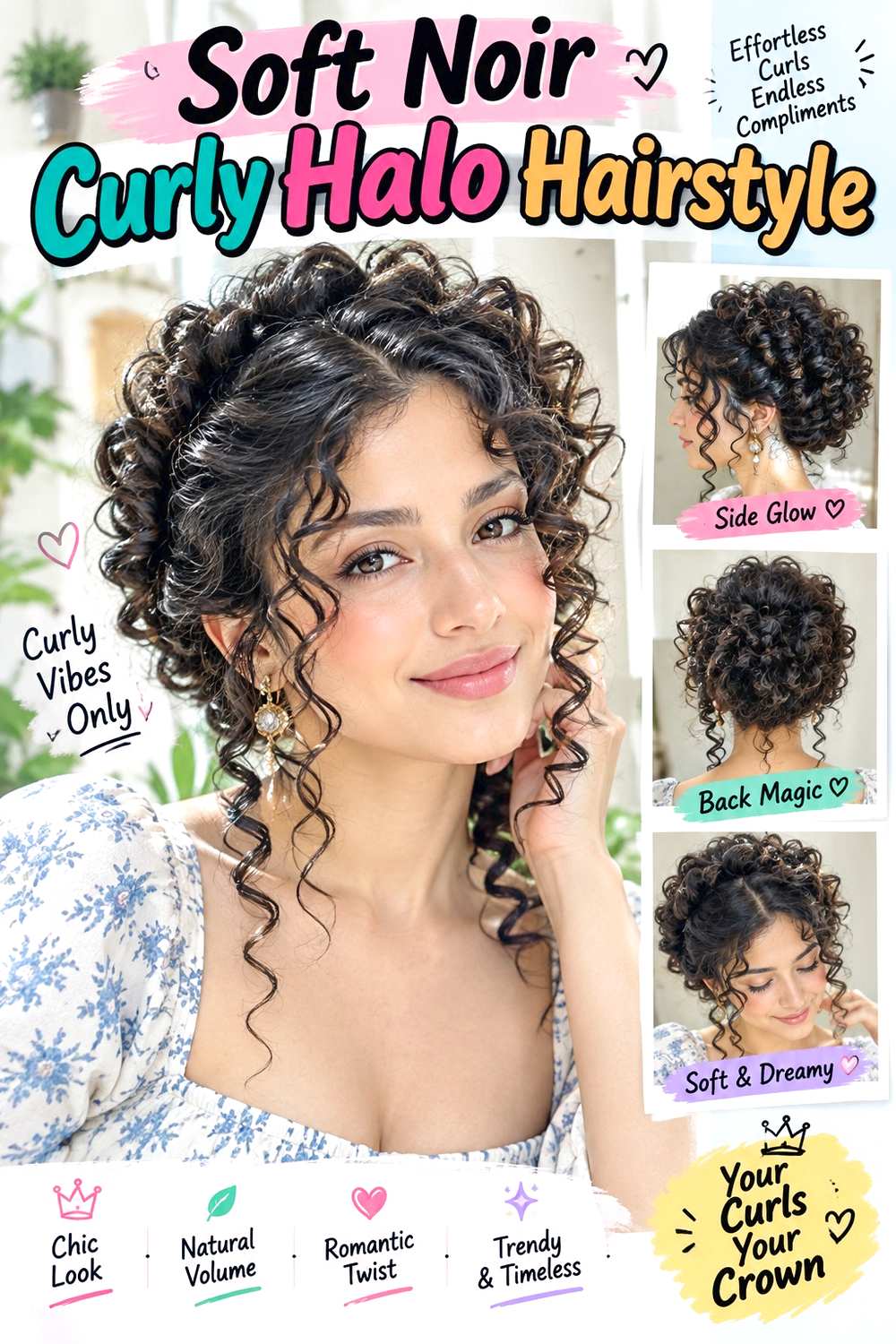 Soft Noir Curly Halo Hairstyle