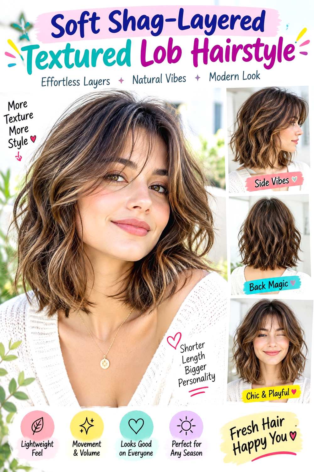 Soft Shag-Layered Textured Lob Hairstyle