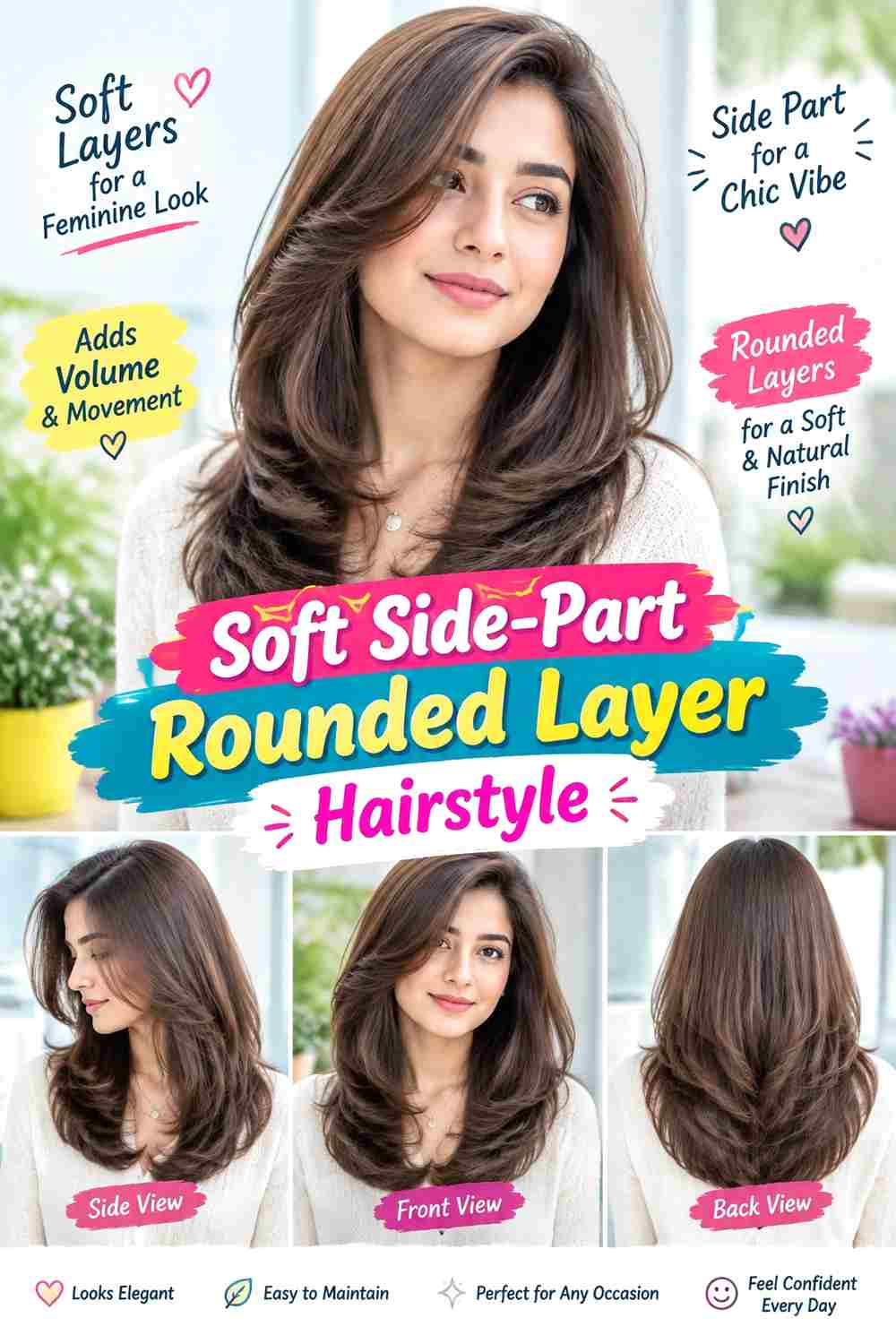 Soft Side-Part Rounded Layer Hairstyle