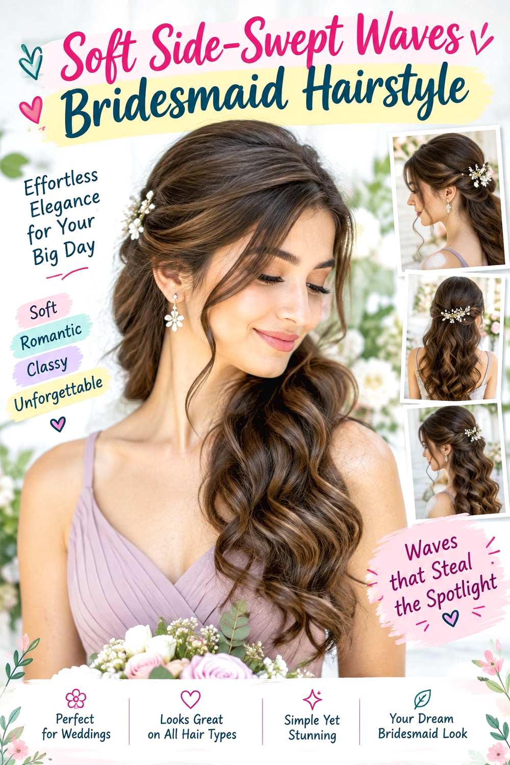 Soft Side-Swept Waves Bridesmaid Hairstyle