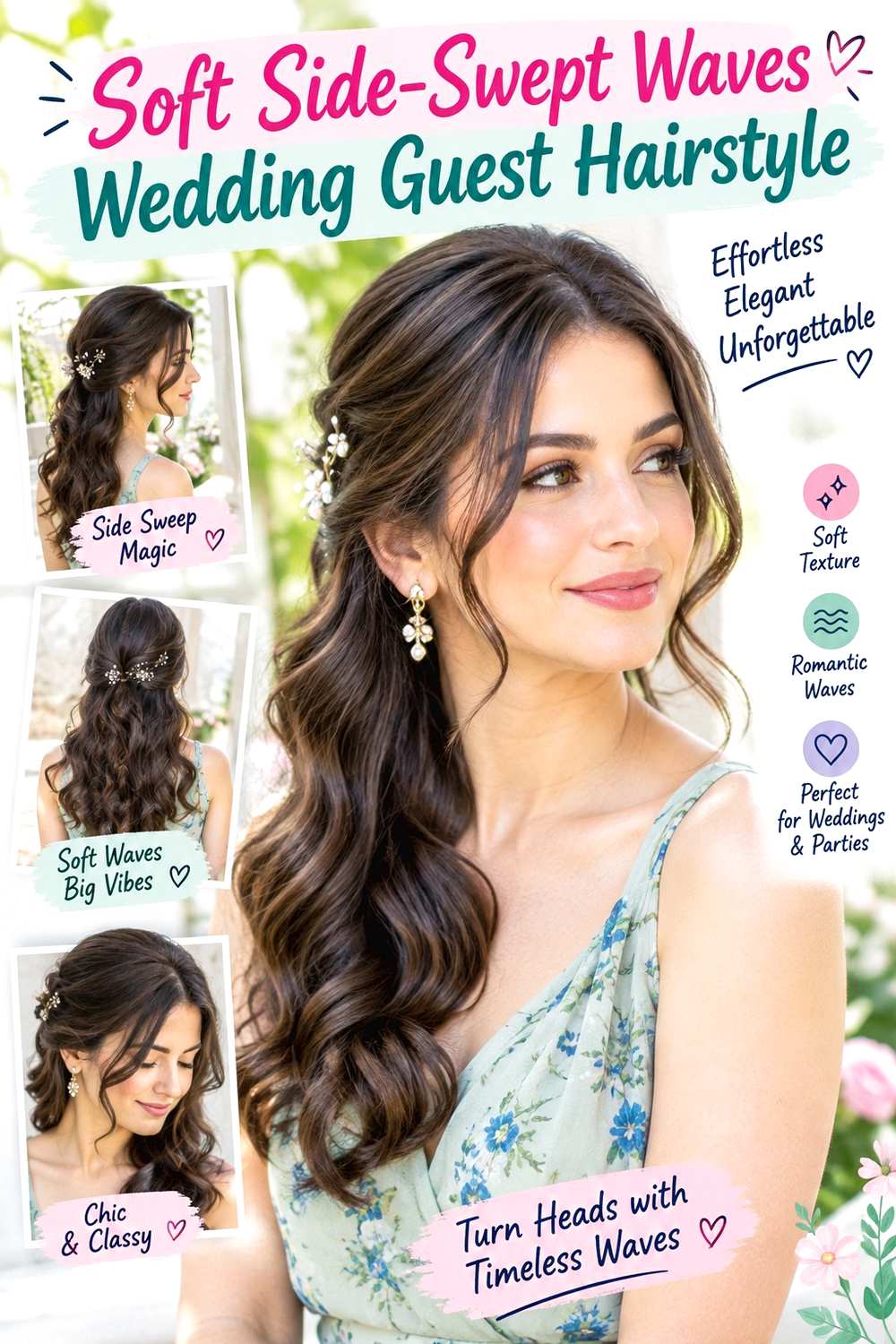Soft Side-Swept Waves Wedding Guest Hairstyle