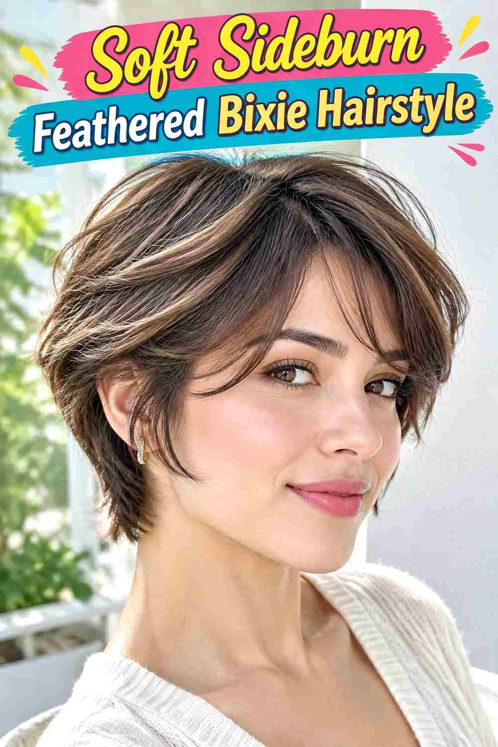 Soft Sideburn Feathered Bixie Hairstyle