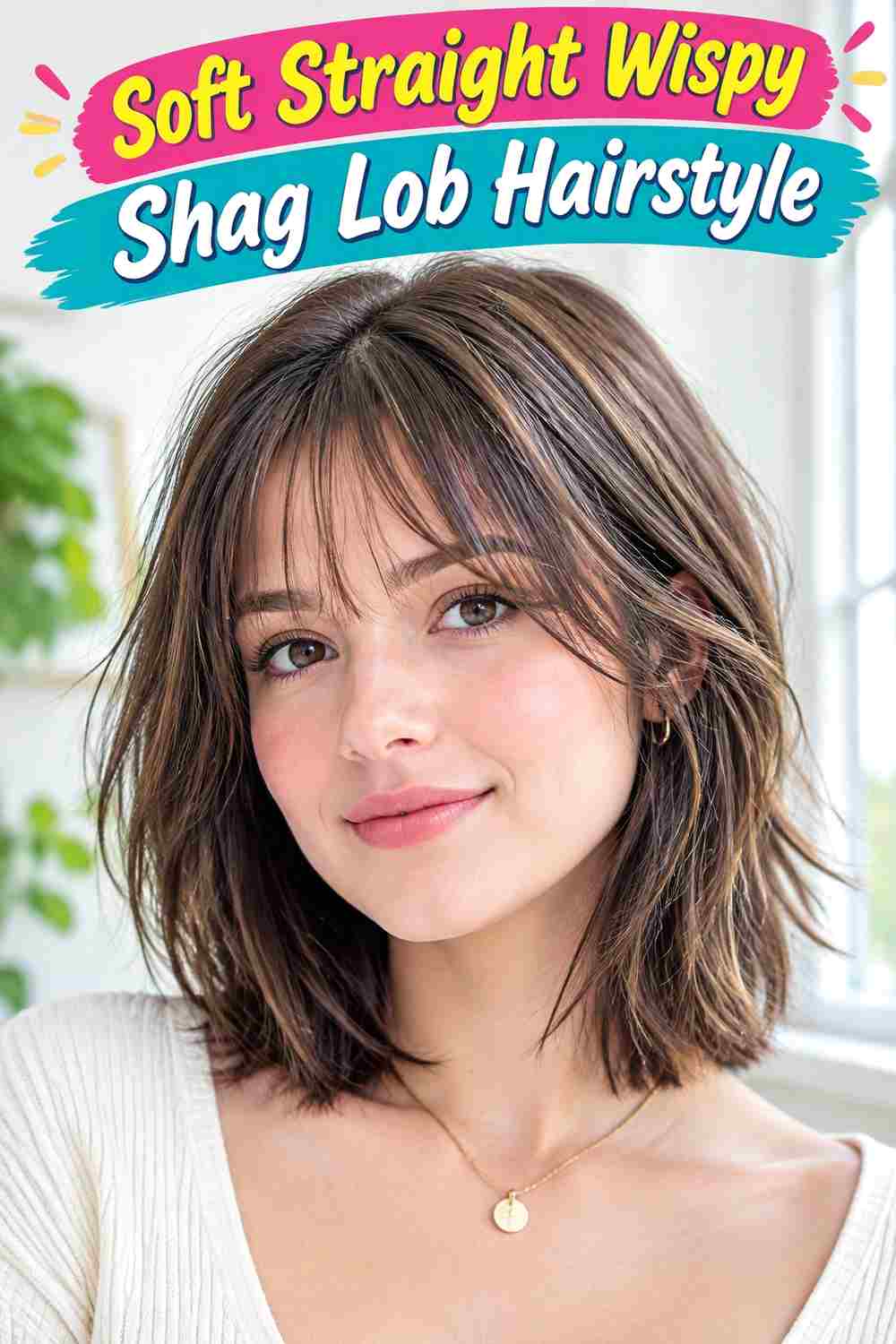 Soft Straight Wispy Shag Lob Hairstyle