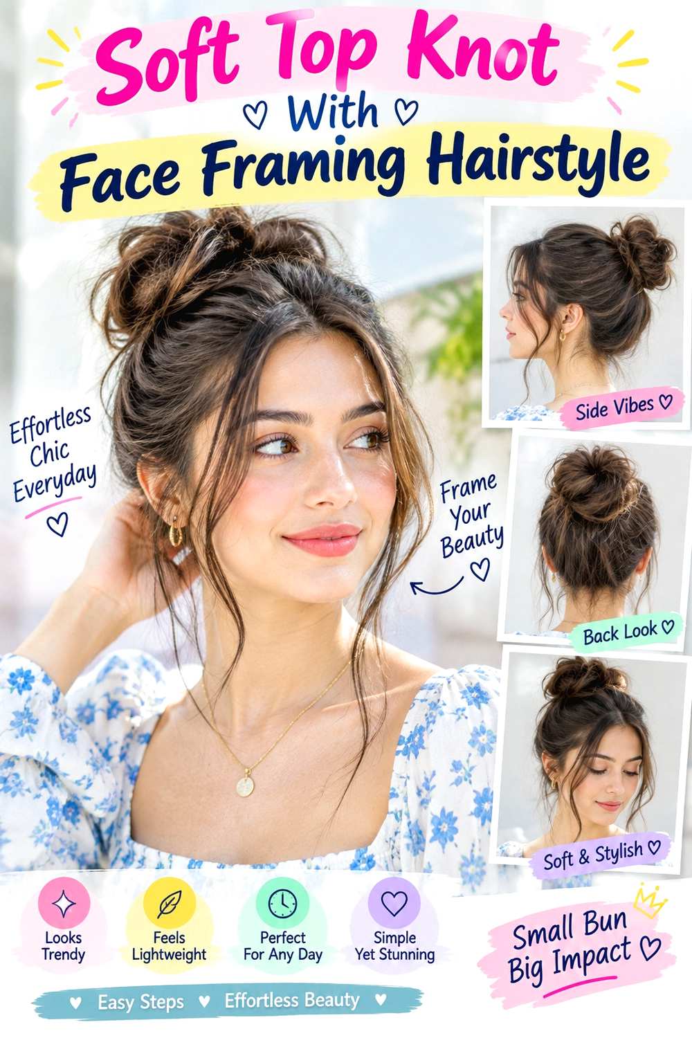 Soft Top Knot With Face Framing Hairstyle
