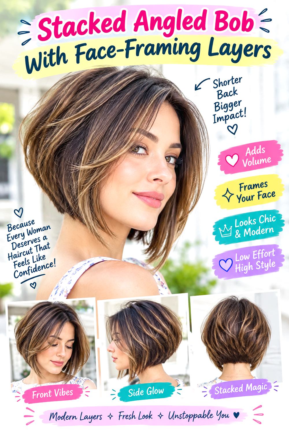 Stacked Angled Bob With Face-Framing Layers Hairstyle