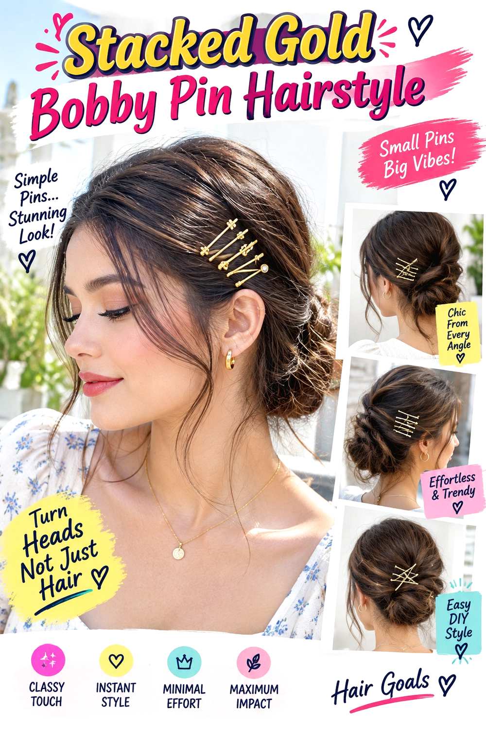 Stacked Gold Bobby Pin Hairstyle
