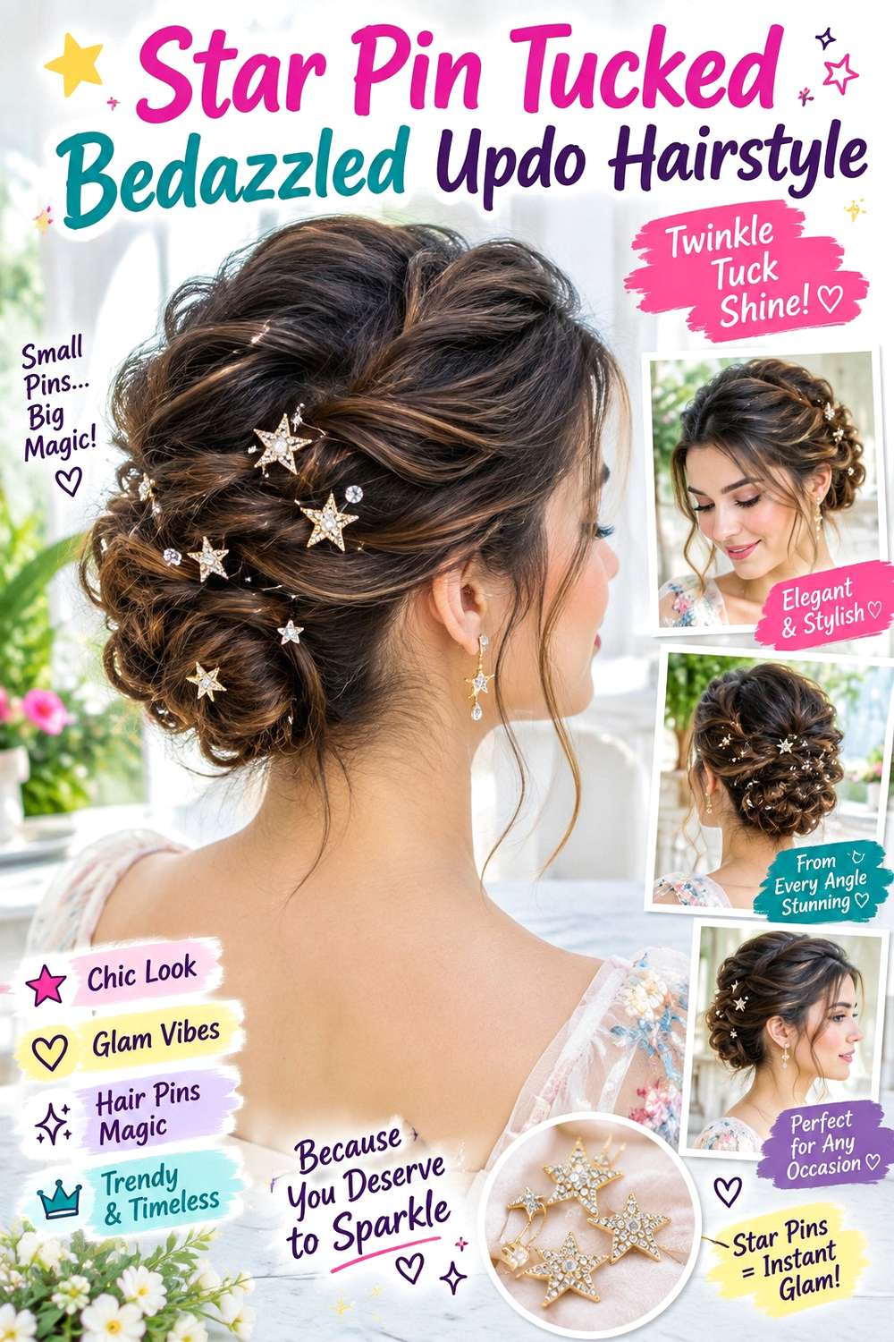 Star Pin Tucked Bedazzled Updo Hairstyle