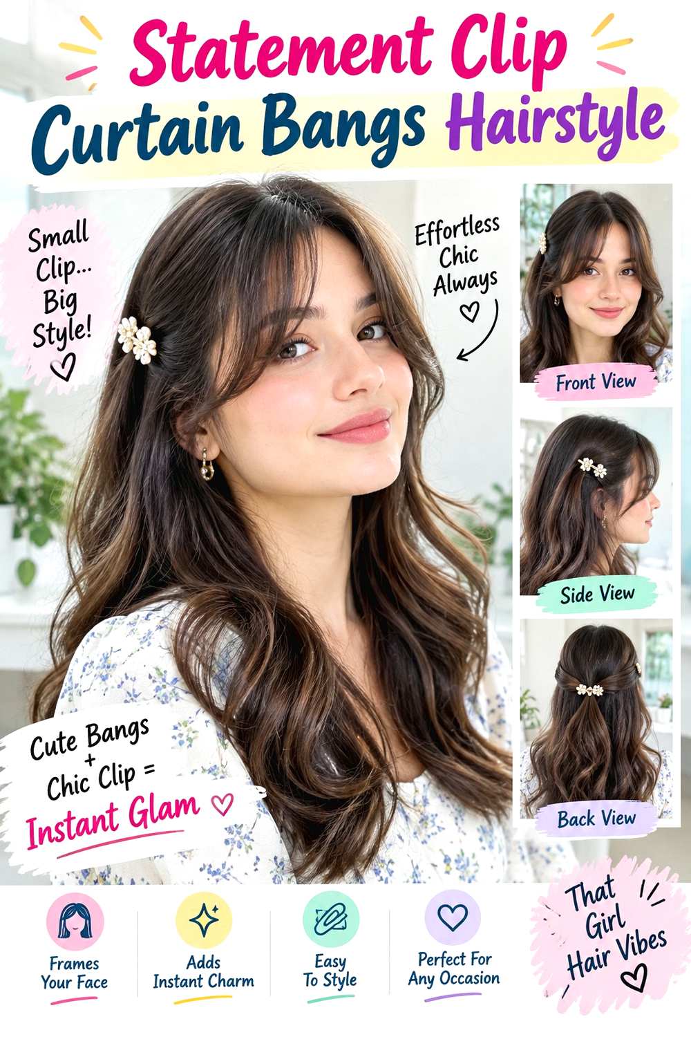 Statement Clip Curtain Bangs Hairstyle