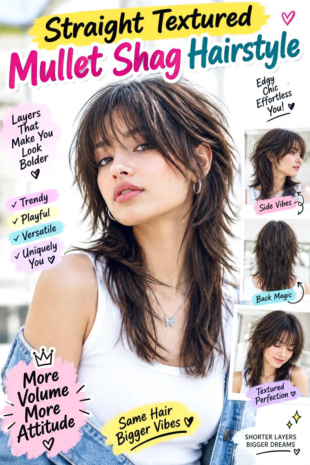 Straight Textured Mullet Shag Hairstyle