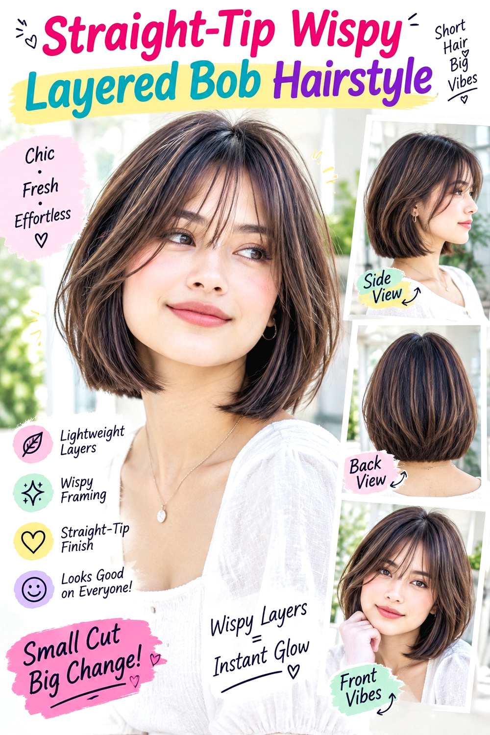 Straight-Tip Wispy Layered Bob Hairstyle