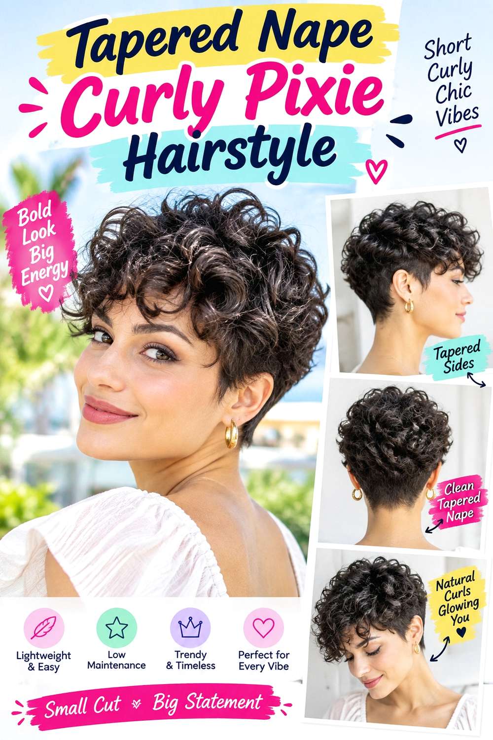 Tapered Nape Curly Pixie Hairstyle