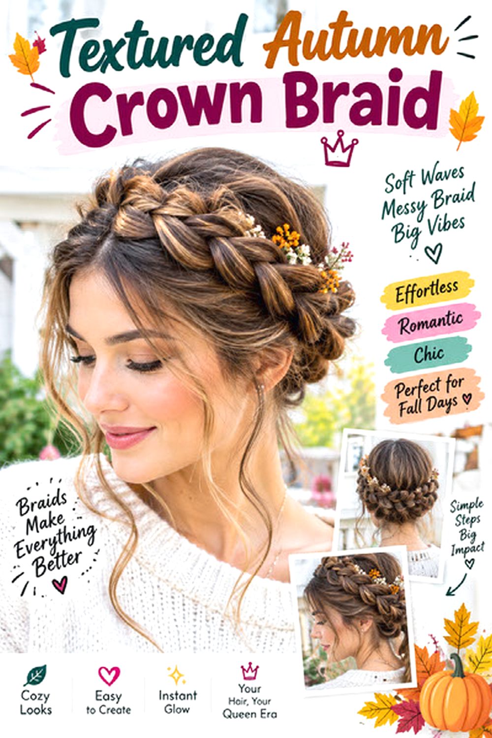 Textured Autumn Crown Braid hairstyle