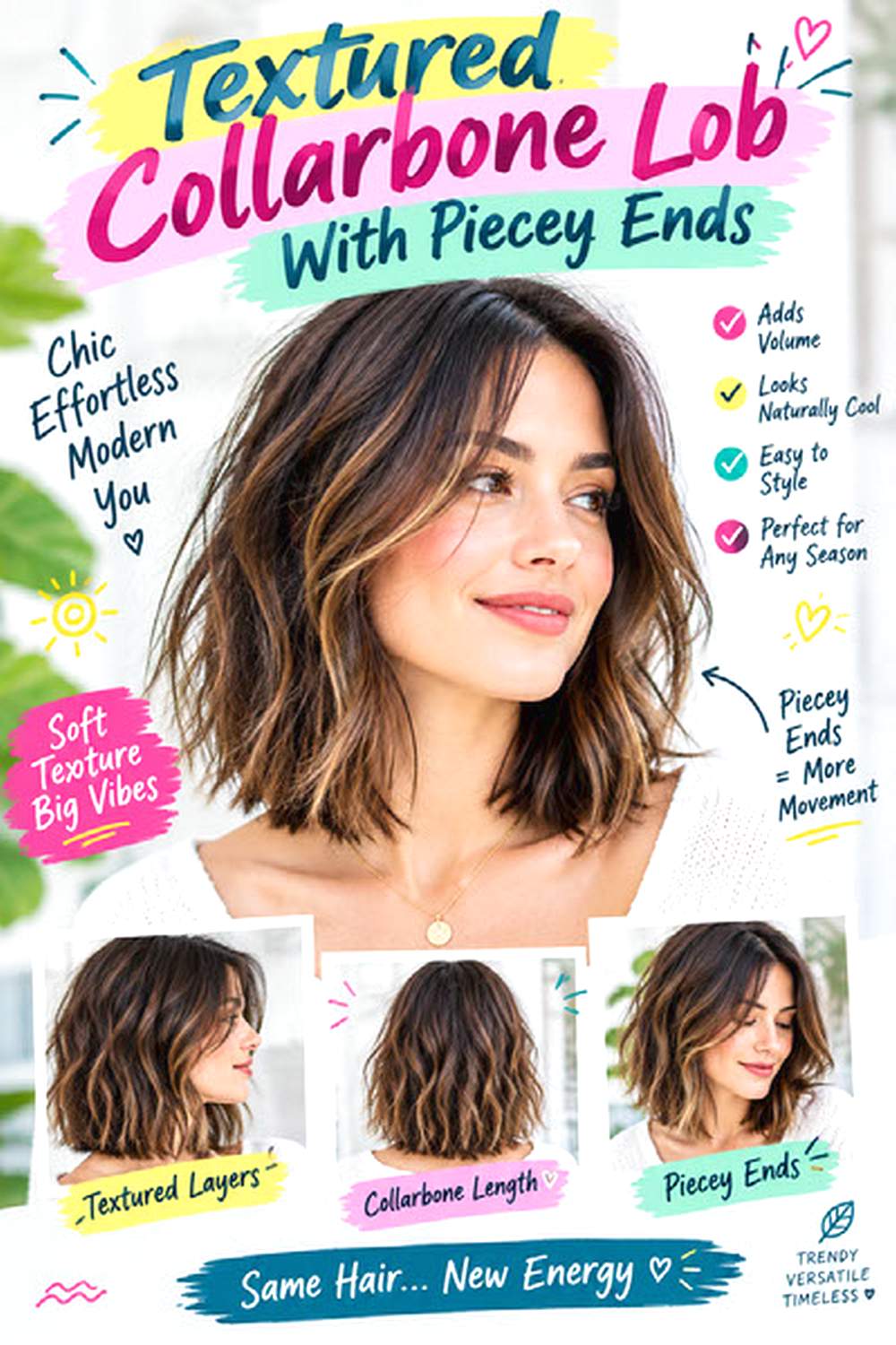 Textured Collarbone Lob With Piecey Ends