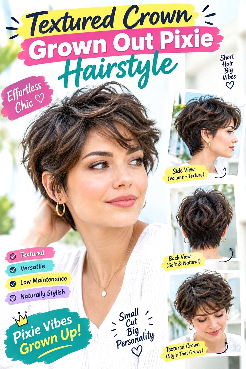 Textured Crown Grown Out Pixie Hairstyle