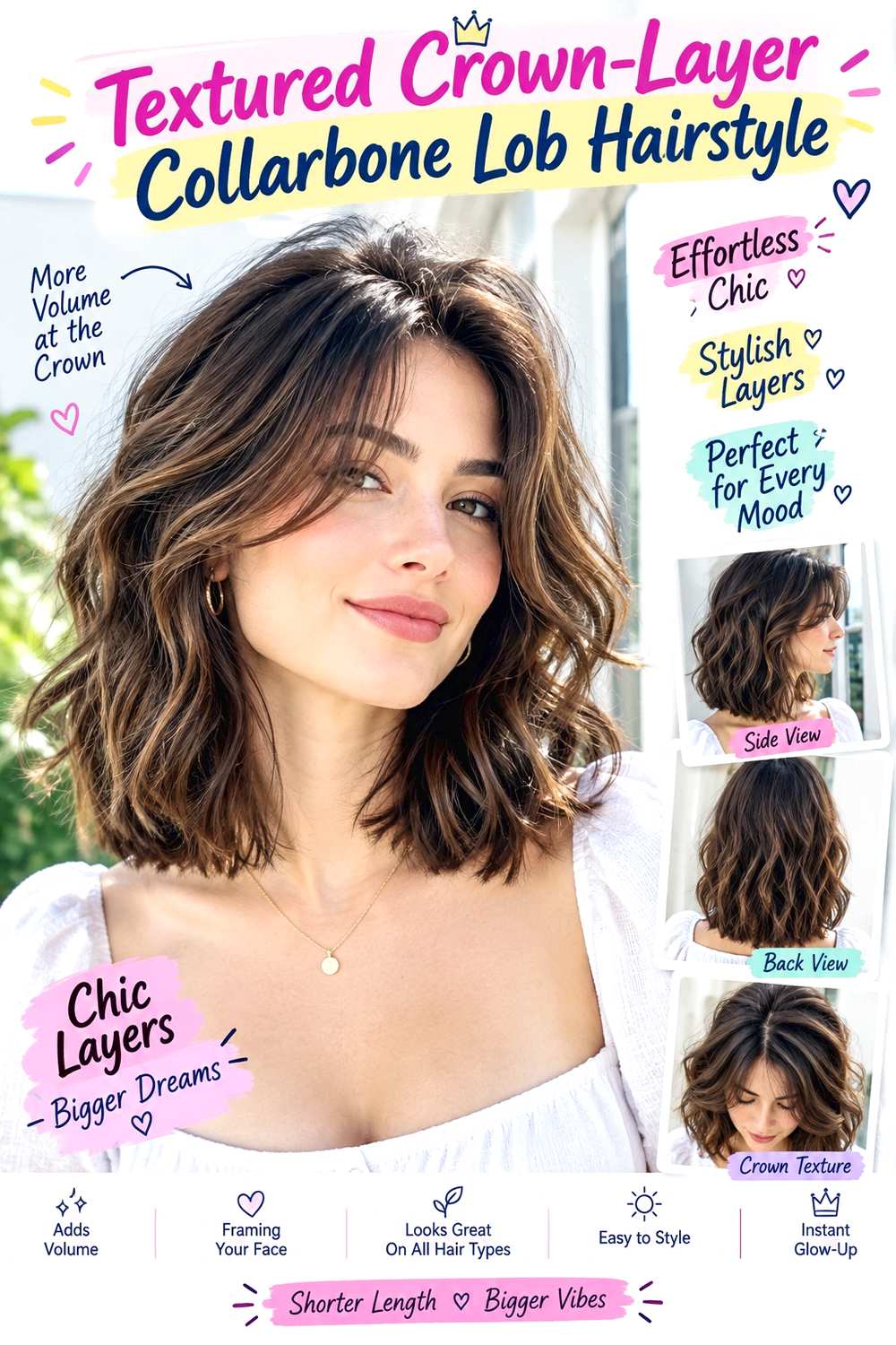 Textured Crown-Layer Collarbone Lob Hairstyle