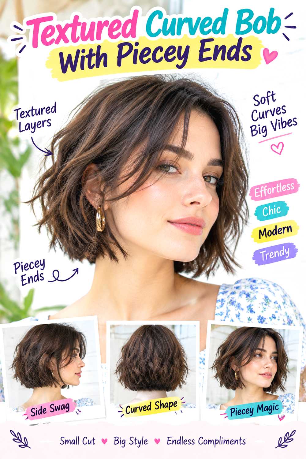 Textured Curved Bob With Piecey Ends