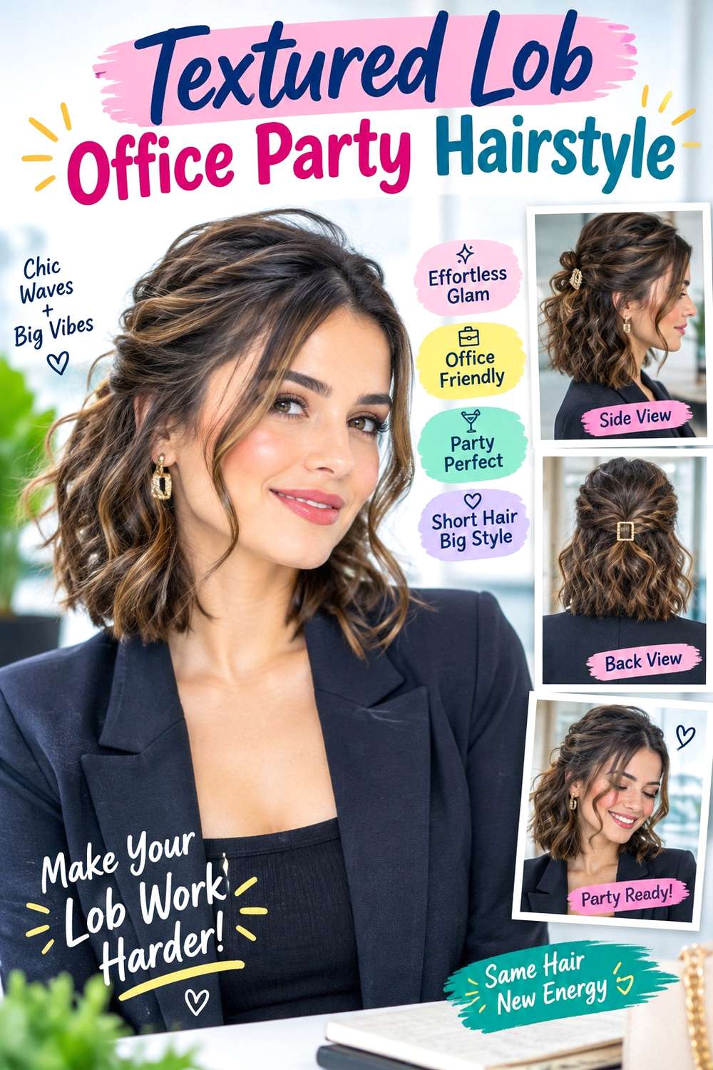 Textured Lob Office Party Hairstyle