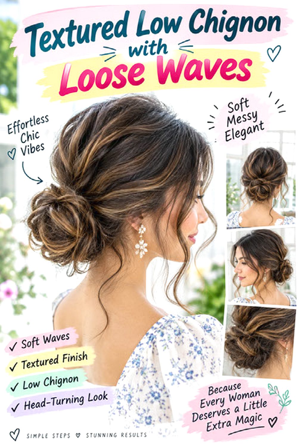 Textured Low Chignon with Loose Waves hairstyle