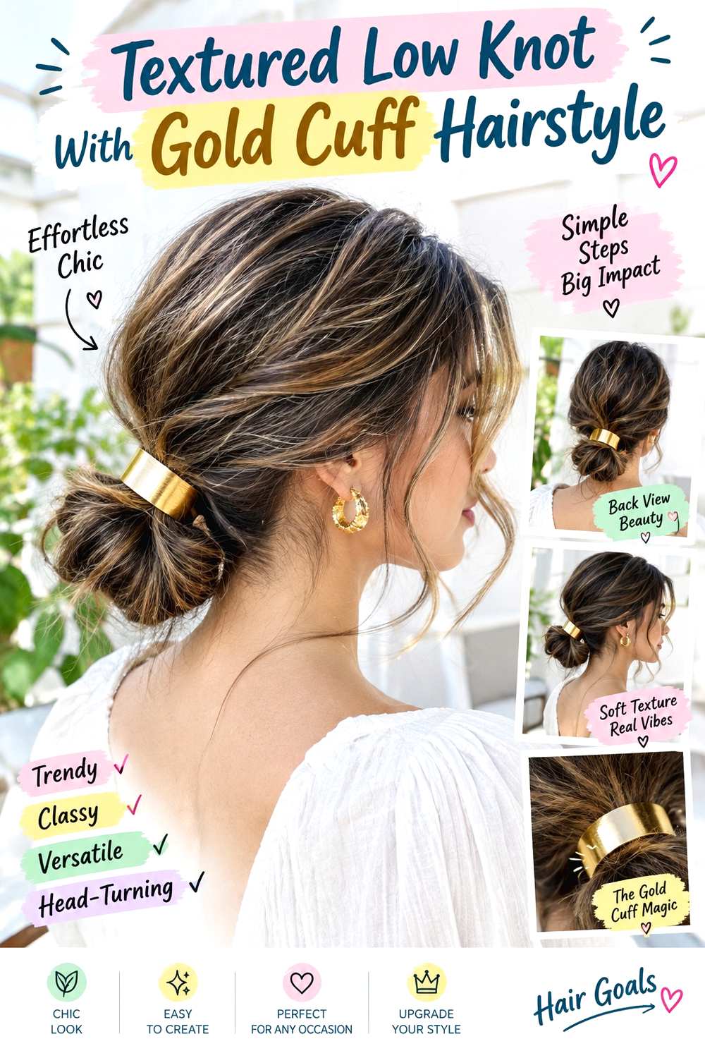 Textured Low Knot With Gold Cuff Hairstyle
