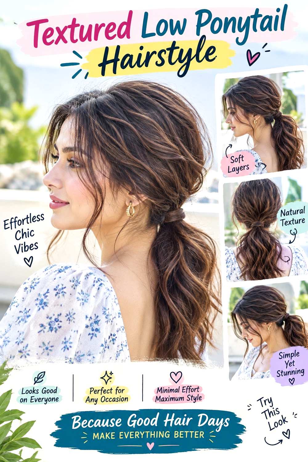 Textured Low Ponytail Hairstyle