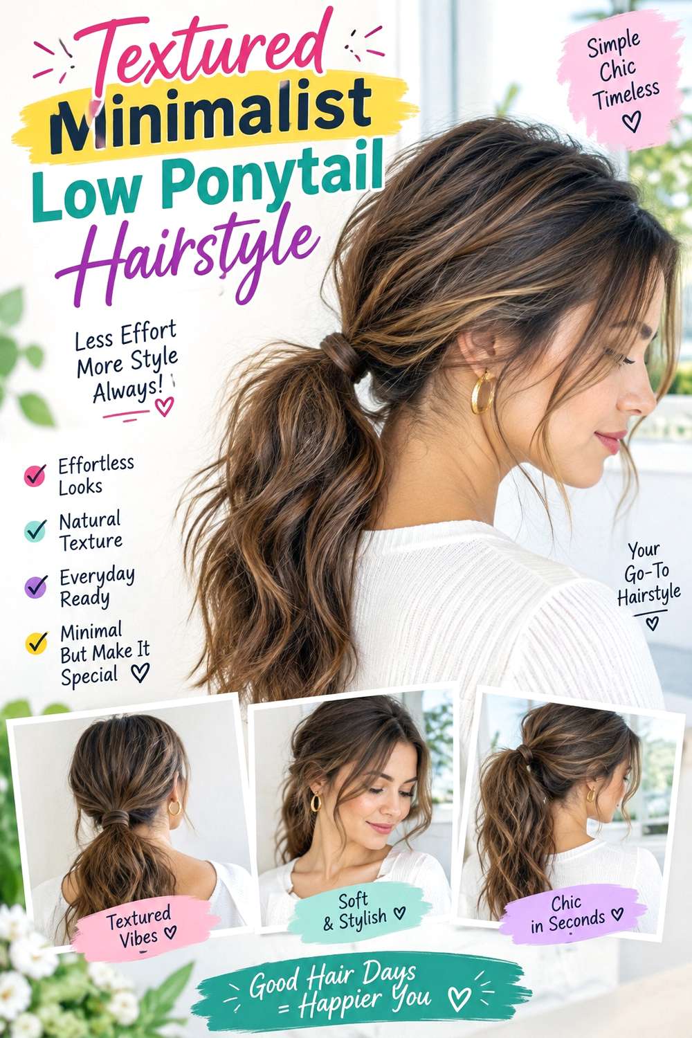 Textured Minimalist Low Ponytail Hairstyle