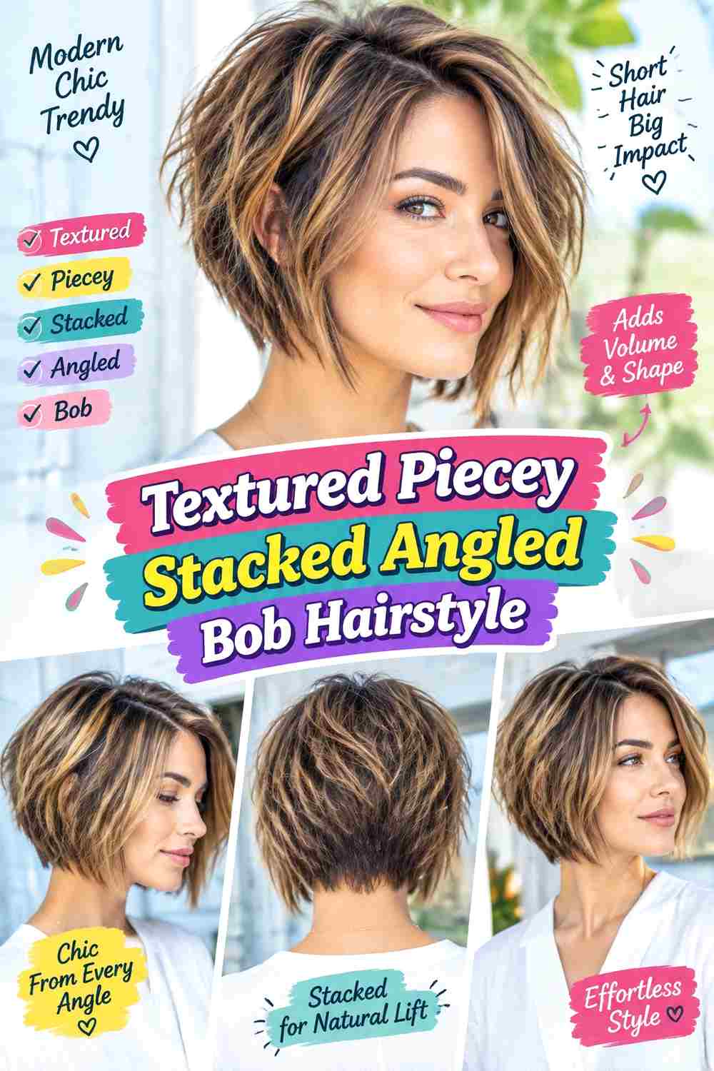 Textured Piecey Stacked Angled Bob Hairstyle